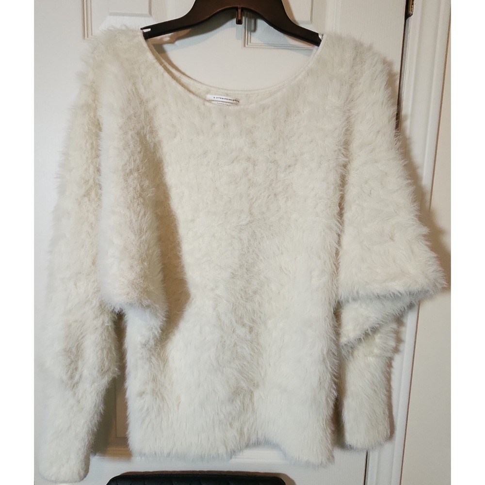 by Anthropologie Women's Pullover Sweater with Faux Fur  Fuzzy Medium M
